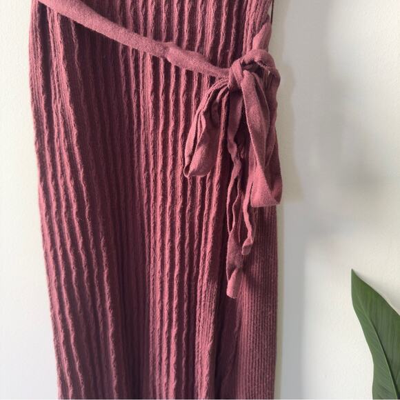 PAIGE Chocolate Wine Sleeveless knit Maxi Dress slit side waist tie bow L - Picture 5 of 12
